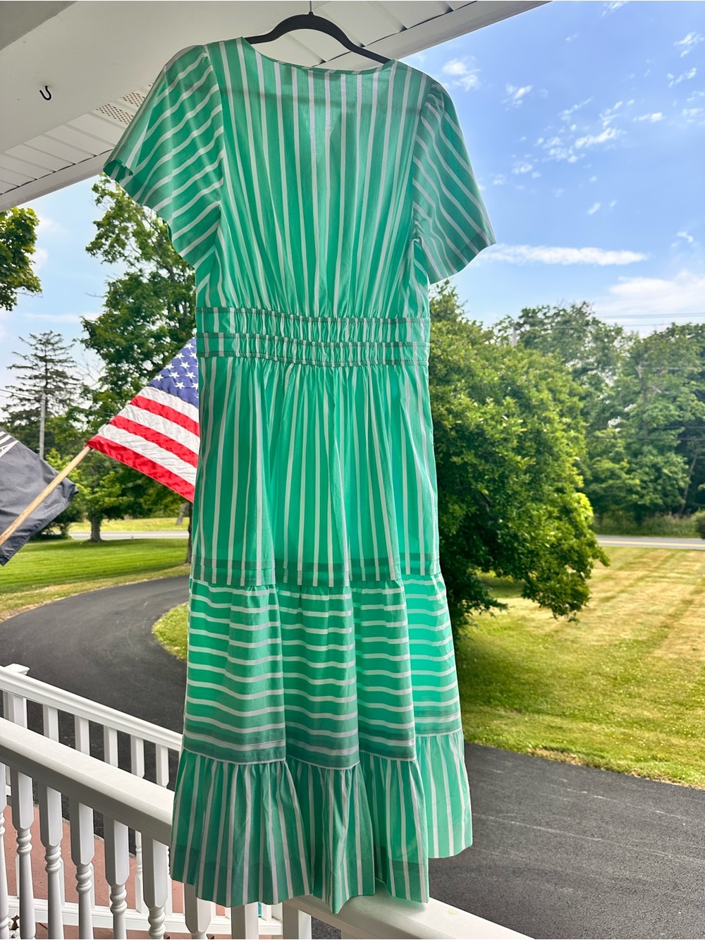Isaac Mizrahi Green and White Striped Midi Dress